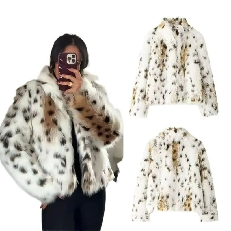 Winter Clothing Europe - Giacca in Pelliccia Sintetica con Motivo